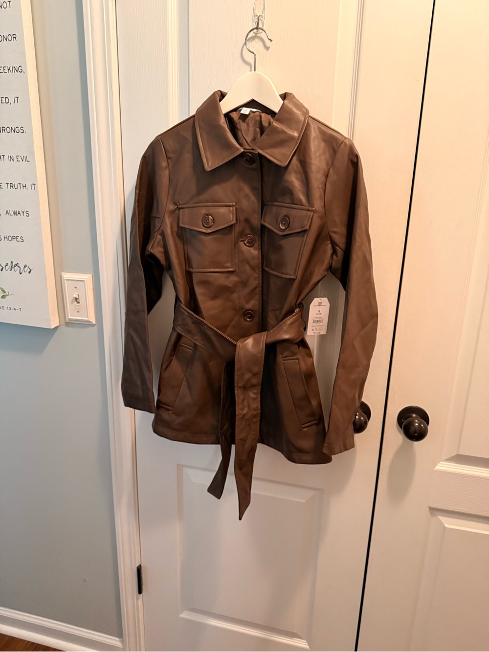 Time & Tru Brown Faux Leather Shacket Sz S NWT